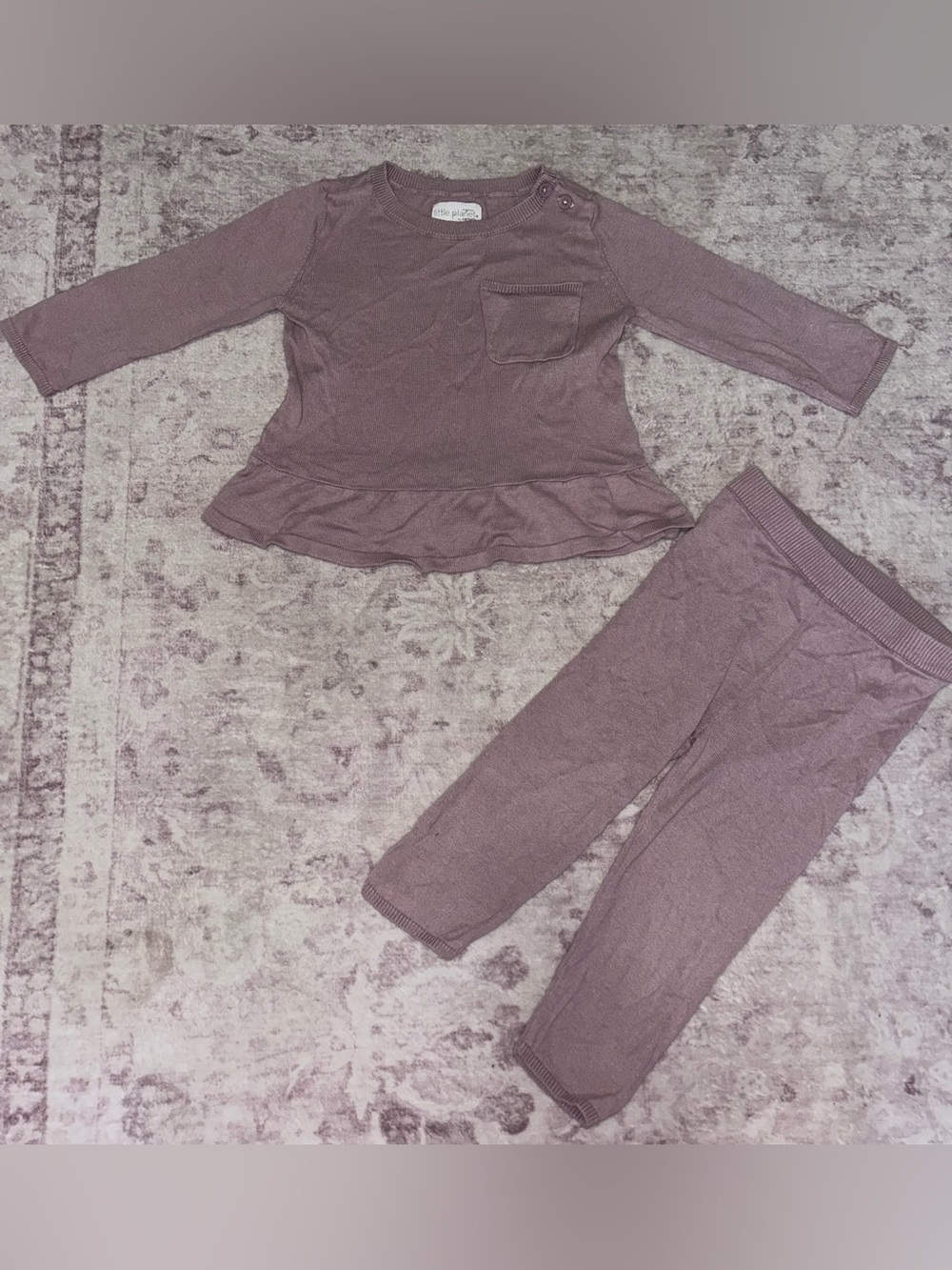 Little Planet Knit Peplum Top & Legging Set - Dusty Mauve